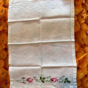 Unique Vintage White Placemat with Pink Floral Embroidery
